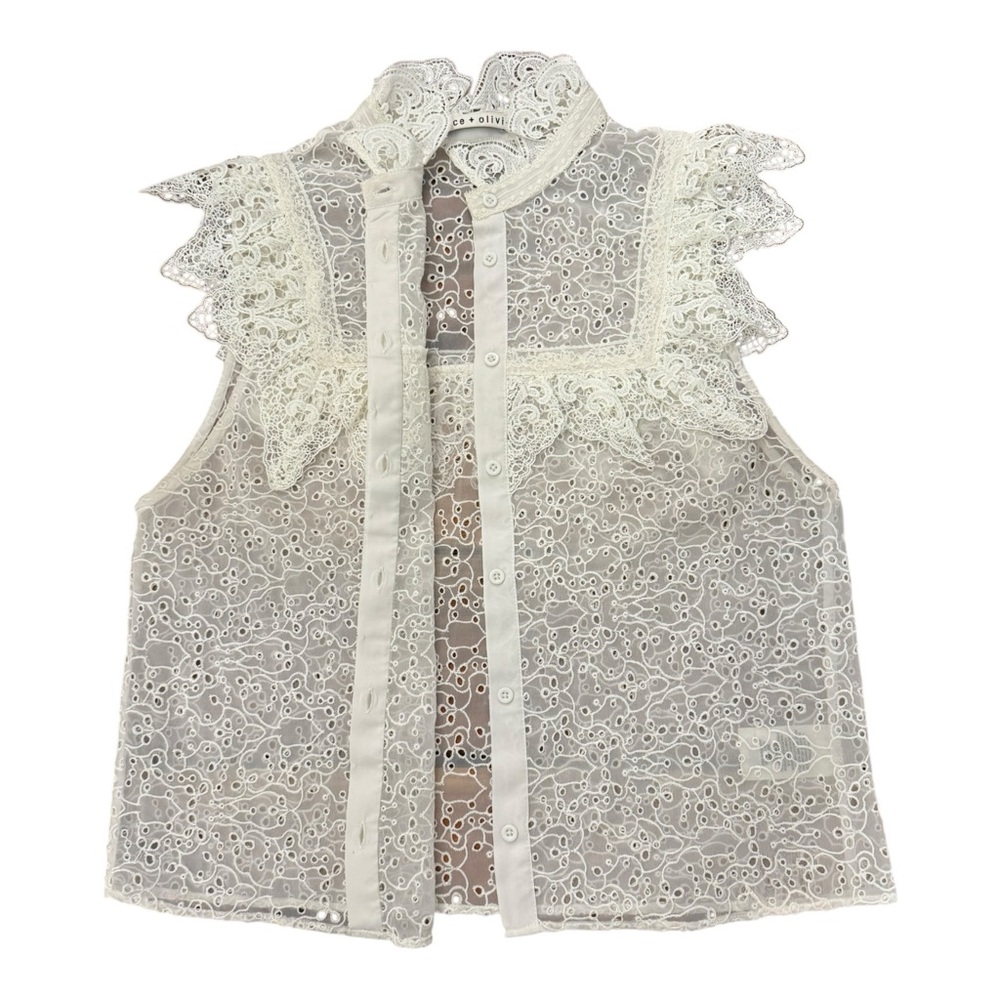 Alice + Olivia Marian Eyelet Lace Ruffle Top Sz M Cottagecore Romantic Victorian - Picture 3 of 8